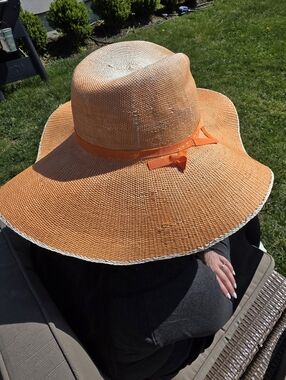 Lola Hats Orange Wide-Brim Straw Sun Hat with Ribbon